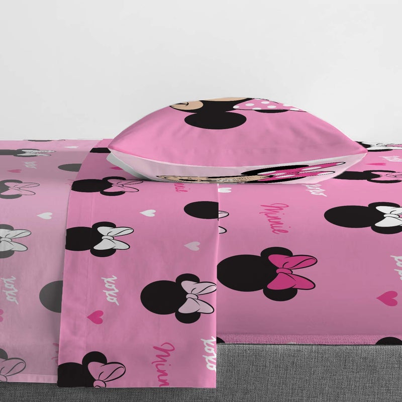 Jay Franco Kids Sheet Set with Fitted, Flat Sheets & Pillow Cover - Ultra-Soft Bedding with Pillowcase for Room Decor, Pink - Minnie Mouse, 3 Piece Twin - Image 4